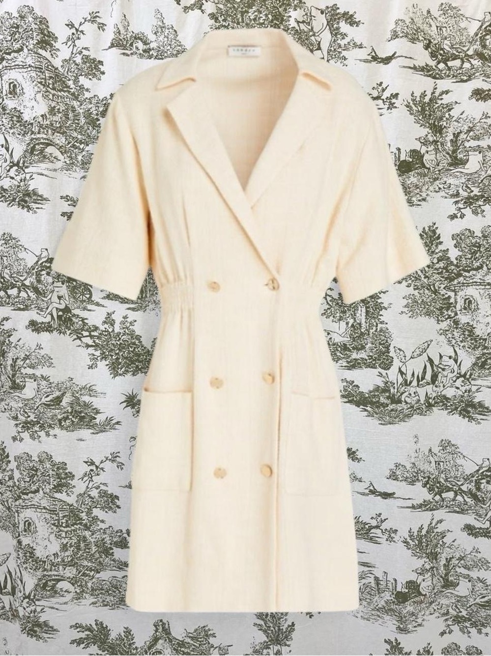Sandro Alize Double Women's Double Breasted Tweed Cream Mini Dress Size S